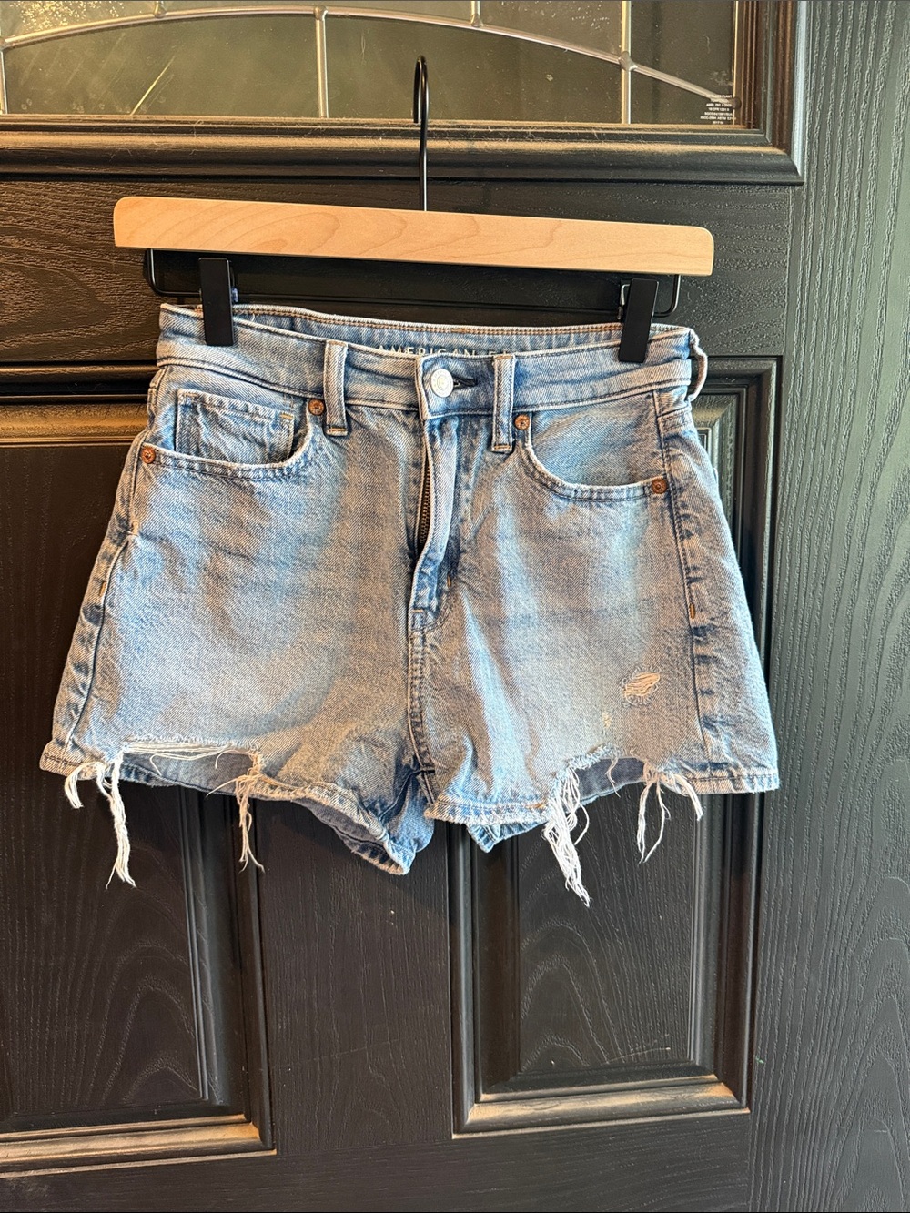 Women's Light Blue Distressed Denim Shorts